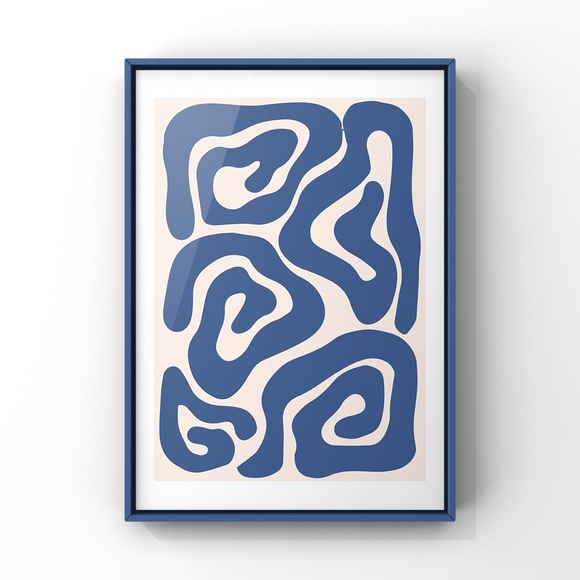 Abstract Blue Tan Minimalist Digital Wall Art Print - Picture 2 of 3